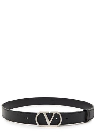 Valentino Garavani Vlogo Leather Belt - Black - 100 (L)