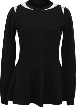 Oscar De La Renta Illusion Cutout Peplum Sweater in Black Wool