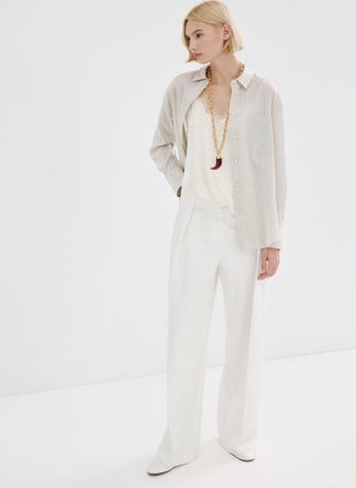 Mango Pantaloni wide leg pinces vita media bianco - Donna - 38 - MANGO