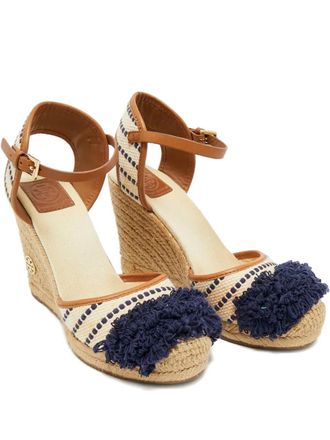 Tory Burch canvas leather wedge espadrilles - Neutrals