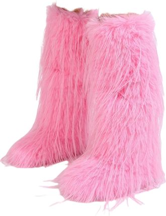 Generic Women Furry Faux Fur Snow Boots Fluffy Fuzzy Comfy Knee High Boot Colorful Round Toe Flat Shoes Rubber Sole Outdoor Indoor Fashion Party(Imitation Rac