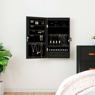 vidaXL Armadio Portagioie a Specchio con Luci led a Parete Nero - Vidaxl