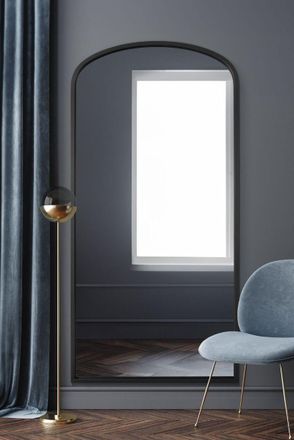 MirrorOutlet Black Metal Framed Arched Wall Leaner Mirror 67x33 (170x85CM) | Size: 1 Pack