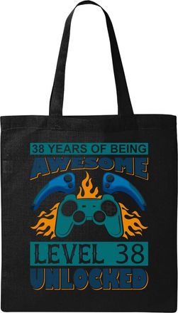 Generic Level 38 Unlocked G A M E R Graphic Natural Ecological Cotton Tote Bag Black