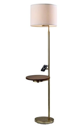 Adesso Wyatt Wireless Charging Floor Lamp with Table in Antique Brass at Nordstrom