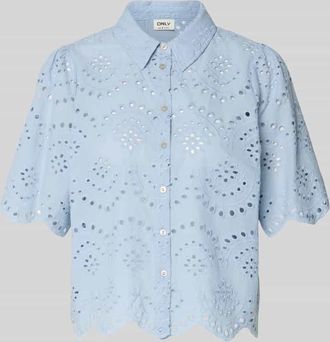 Only Loose Fit Bluse mit Lochstickerei Modell VALAIS in Hellblau, Gr&ouml;&szlig;e XS