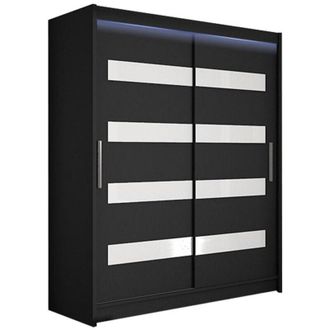 Mirjan24 Mobilier1 - Armario Closico 113, Negro, 200x150x58cm, Puertas De Armario: Correderas, N&uacute;mero De Estantes: 0, Led
