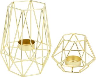 OEM Juego De 2 Portavelas Geom&eacute;tricos De Metal Con Velas Peque&ntilde;as Para Decoraci&oacute;n De Sala De Estar Y Ba&ntilde;o - Centros De Mesa