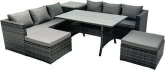 Fimous Fimous - Outdoor Dining Table Sofa Set with Side Table Big Footstool Garden Furniture Set Dark Grey Mixed