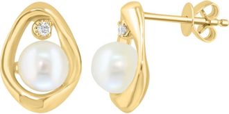 Effy Freshwater Pearl & Diamond Oval Stud Earrings in White at Nordstrom Rack