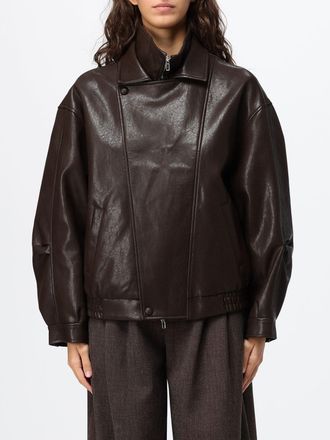 Eleh Relaxed Fit Faux Leather Bomber Jacket with Asymmetrical Closure