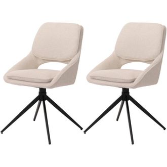 Hhg Non utilizzato] Set 2 sedie pranzo HHG 612, cucina, posizionamento automatico girevole, stoffa/tessuto boucl&eacute; (540g/m&sup2;), avorio