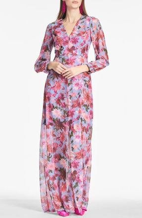 Sachin & Babi Penny Long Sleeve Chiffon A-Line Gown in Pink Periwinkle Dahlia at Nordstrom, Size 8