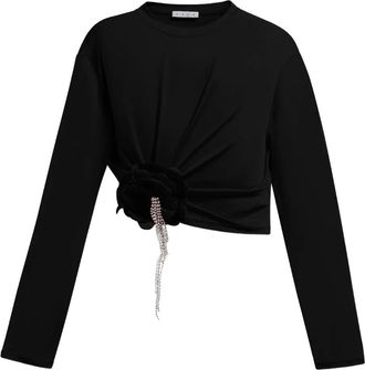 Area Top drappeggiato con cristalli - Nero