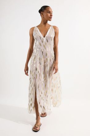 Karen Millen Womens Beach Metallic Thread Strappy Maxi Dress - White Cotton - Size X-Small