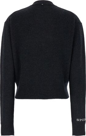 Sportmax Womens Black Crewneck Sweater With Logo Lettering Wool Tops Top