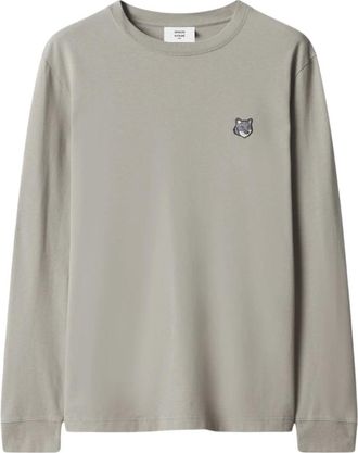 Maison Kitsun&eacute; Tops, Heren, Grijs, XL, Fox Head Comfort Long Sleeve