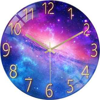 OEM Reloj De Pared De Cristal De 30 Cm, Dise&ntilde;o De La V&iacute;a L&aacute;ctea, Reloj De Pared Moderno Y Silencioso De Color Morado, Dise&ntilde;o Creativo, Sin Tictac, Decorat