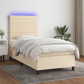 vidaXL Vidaxl - Cama Box Spring Colch&oacute;n Y Luces Led Tela Crema 100x200 Cm