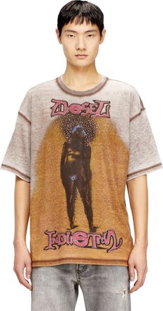 Diesel Relaxed T-shirt with print and studs - T-Shirts - Man - Brown