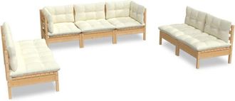 vidaXL Muebles De Jard&iacute;n 7 Pzas Y Cojines Madera Maciza De Pino Crema Vidaxl