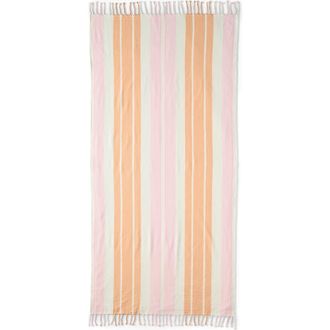 Lands End Coast Clear Sand Resistant Turkish Cotton Beach Towel in Sweet Mango Stripe at Nordstrom