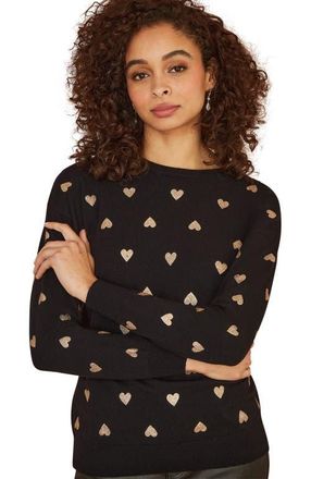 Yumi Foil Heart Print Relaxed Fit Sweater in Black at Nordstrom, Size Medium