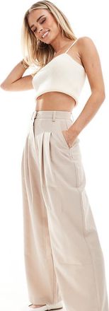 Miss Selfridge wide leg tailored pants in taupe-Neutral