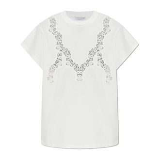 Stella McCartney Stella McCartney, T-Shirts, female, White, Size: S Lace-trimmed Jersey T-shirt