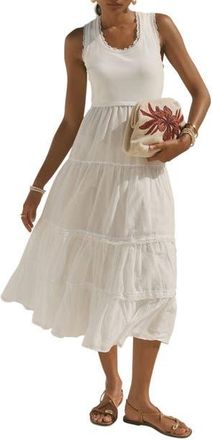Mint Velvet Crochet Trim Tiered Midi Dress in Ivory at Nordstrom, Size X-Small