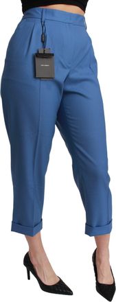 Dolce & Gabbana Womens Pleated Wool Cuffed Cropped Trousers Blue Virgin Elastane