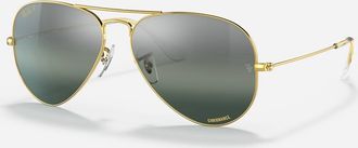 Ray-Ban Mens Rb3025 Aviator Sunglasses In Polished Gold Silver Blue