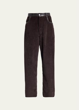Bottega Veneta Mens Corduroy Leather-Trim Wide-Leg Pants