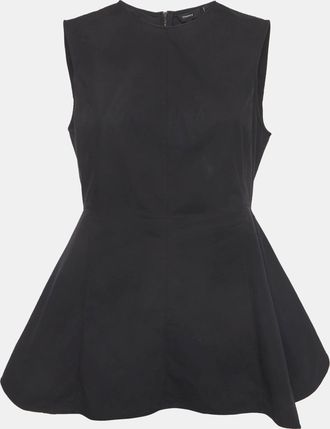 Theory Black Stretch Cotton Peplum Sleeveless Top