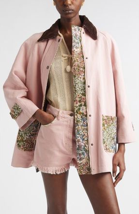 Valentino Tapestry Pocket Solid Cotton & Linen Denim Coat in Dusty Rose at Nordstrom, Size 6 Us