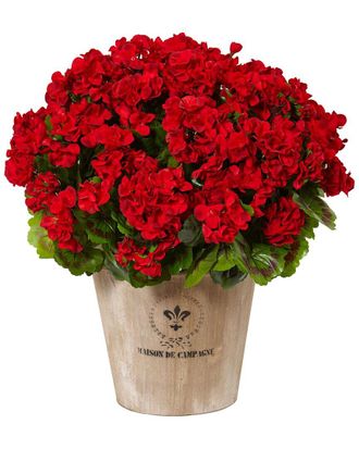 Nearly Natural Indoor/Outdoor Uv-Resistant Geranium Silk Flowering Plant In Farmhouse Planter
