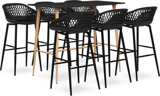 vidaXL Mesa Alta Y Taburetes De Bar 7 Piezas Negro Vidaxl