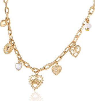 Juicy Couture Heart Juicy Logo Charm Necklace, 18+2 in Gold Tone at Nordstrom