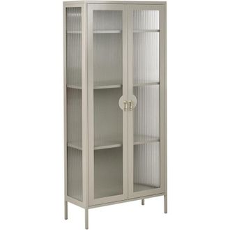 Beliani Mobile espositore in metallo Ante in vetro scanalato Ripiani Beige chiaro Gleora