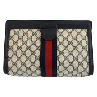 Gucci Pre-owned Clutches, male, Multicolor, Size: ONE SIZE Pre-owned GG Supreme Canvas Leather Clutch Bag