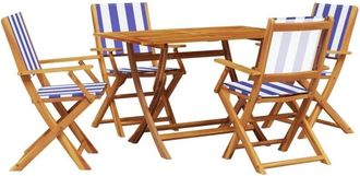 vidaXL 5 Piece Garden Dining Set Blue and White Fabric and Solid Wood vidaXL