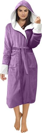 Generic Womens Dressing Gown Soft Cosy Hooded Fleece Bath Robe - Womens Housecoat With Hood - Flannel Fleece Robe Winter Morning Gown Bathrobe Toweling Bathro