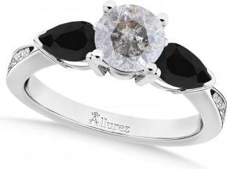 Allurez Round Salt & Pepper & Pear Black Diamond Engagement Ring 18k White Gold (1.29ct)