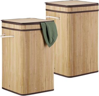 Relaxdays Relaxdays - 2 Cestos Ropa Sucia con Tapa, Cubo Colada, Cuadrado, Canasta, Bambú, 70 l, 63 x 36 x 36 cm, Natural