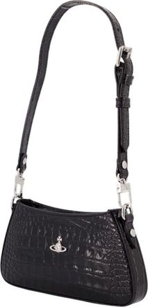Vivienne Westwood Womens Croc-Embossed Calfskin Shoulder Bag Black