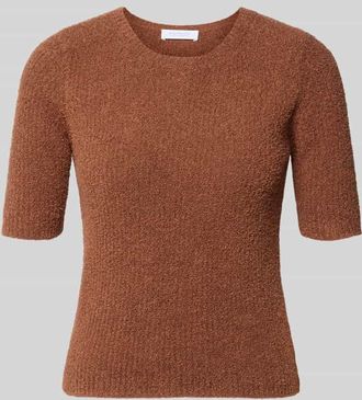 Rich & Royal T-Shirt in Strick-Optik mit Rundhalsausschnitt in Cognac, Gr&ouml;&szlig;e XL