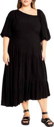 City Chic Ada Ruffle Hem Asymmetric Maxi Dress in Black at Nordstrom, Size Xxl