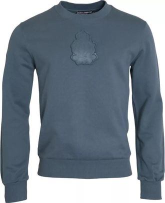 Dolce & Gabbana Mens Logo-Embossed Cotton Sweater Blue