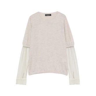 Fabiana Filippi Trui met ronde hals en mesh-panelen - Dames - Cashmere truien - Beige - S - Kasjmier - Truien & Vesten