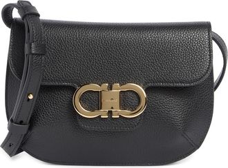 Ferragamo Lizzy Double Gancio Leather Crossbody Bag in Nero/Flame Red at Nordstrom